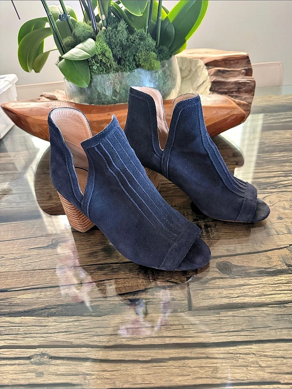 Joe’s Blue Suede Open-Toe Heels